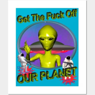 Get Off Our Planet - Alien UFO Funny Sci Fi Retro Neon 90's Y2K (color variant 2) Posters and Art